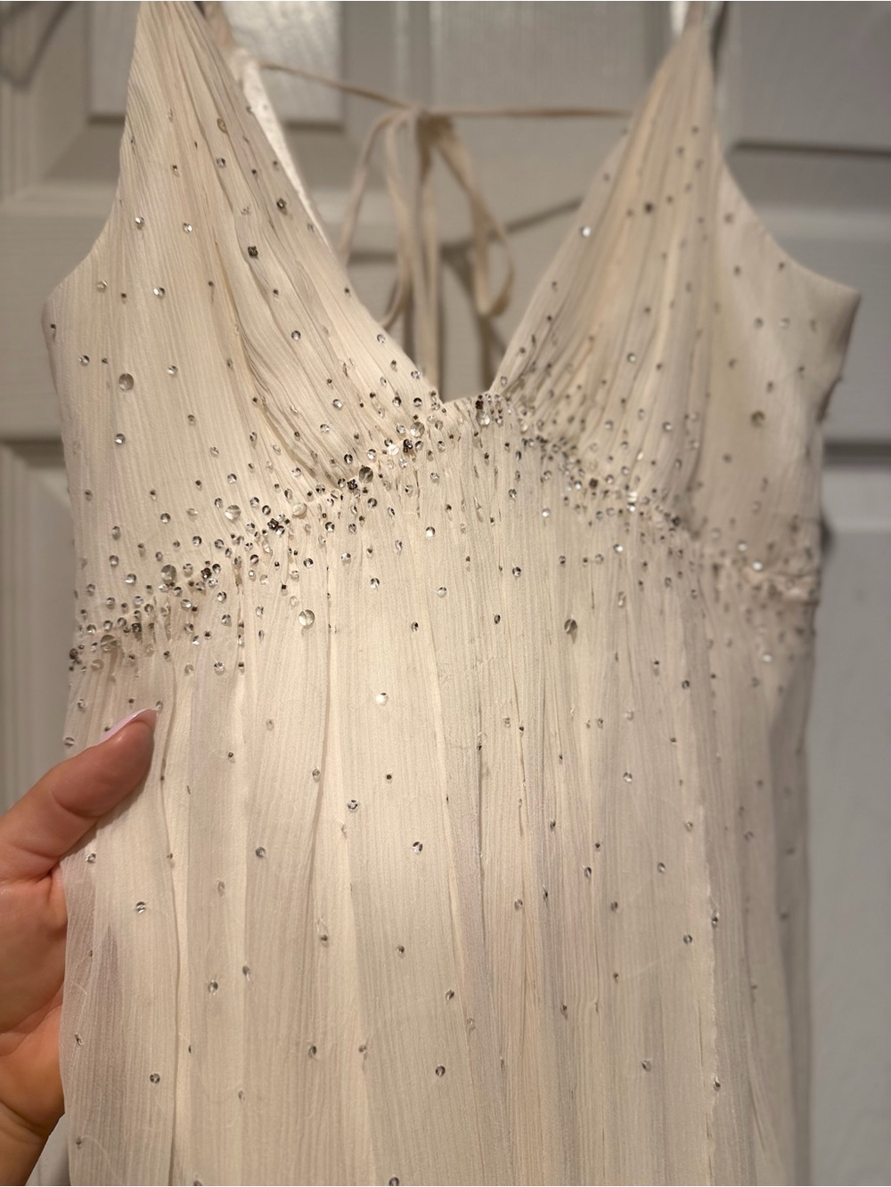 BCBGMaxAzria Ivory Beaded V-Neck Mini Dress